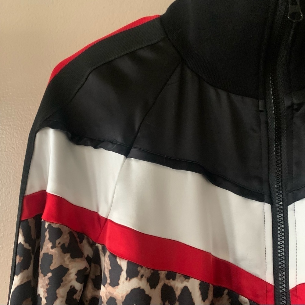 Pam & Gela Leopard Print Color Block Satin Bomber… - image 5